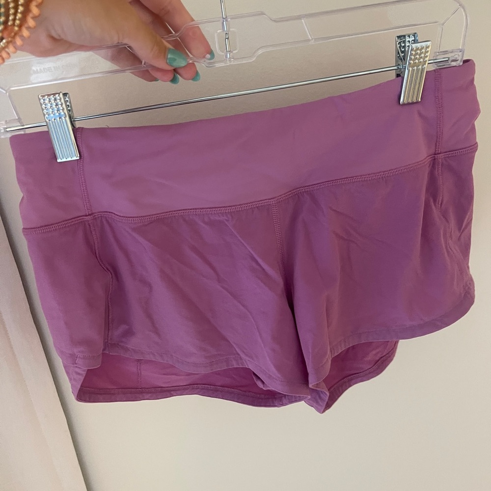 lululemon size 4, 2.5 inseam speedup shorts light purple